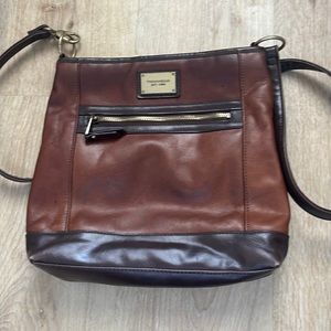 Womens tignanello handbag 12”x10” tan and brown genuine leather, poly lining
